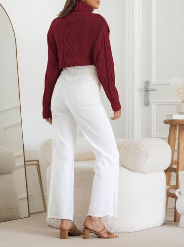 سترة Sovoyontee النسائية لخريف 2023 ذات الياقة المدورة المقصوصة كابل متماسكة وأكمام طويلة بلوفر لطيف بلوفر علوي in Kuwait