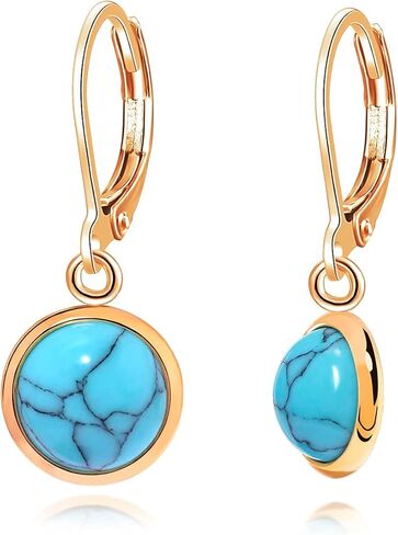 أقراط متدلية من الفولاذ المقاوم للصدأ باللون الفيروزي للنساء والفتيات أقراط متدلية من الأحجار الكريمة 10 مم in Kuwait