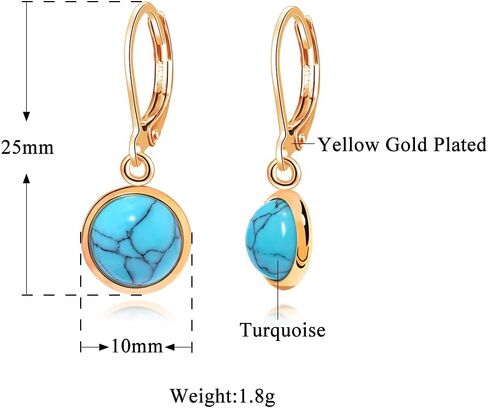 أقراط متدلية من الفولاذ المقاوم للصدأ باللون الفيروزي للنساء والفتيات أقراط متدلية من الأحجار الكريمة 10 مم in Kuwait