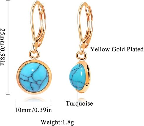 أقراط متدلية من الفولاذ المقاوم للصدأ باللون الفيروزي للنساء والفتيات أقراط متدلية من الأحجار الكريمة 10 مم in Kuwait