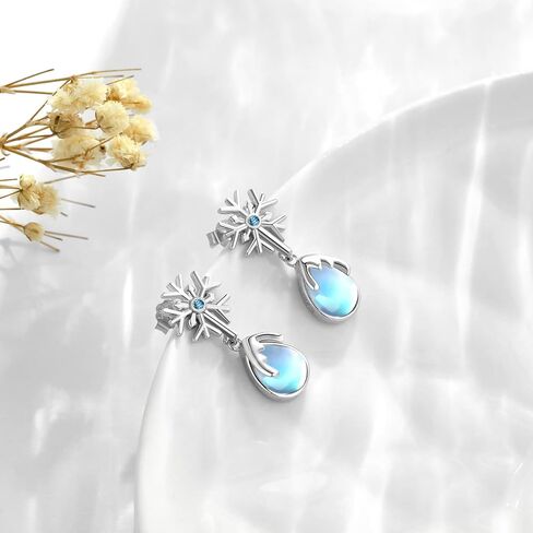 925 فضة ندفة الثلج أقراط Moonstone استرخى أقراط هيبوالرجينيك القرط الشتاء مجوهرات هدايا عيد الميلاد للنساء الفتيات in Kuwait
