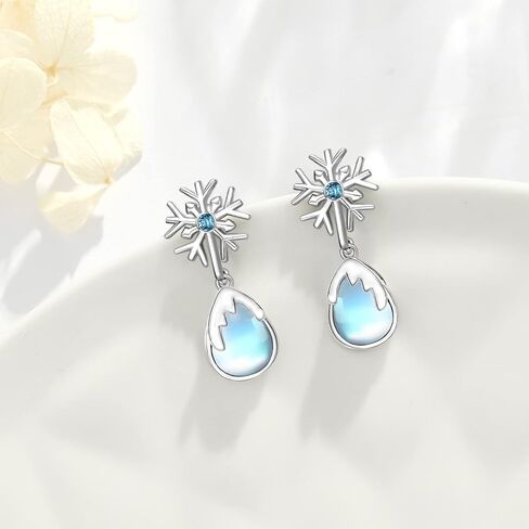 925 فضة ندفة الثلج أقراط Moonstone استرخى أقراط هيبوالرجينيك القرط الشتاء مجوهرات هدايا عيد الميلاد للنساء الفتيات in Kuwait