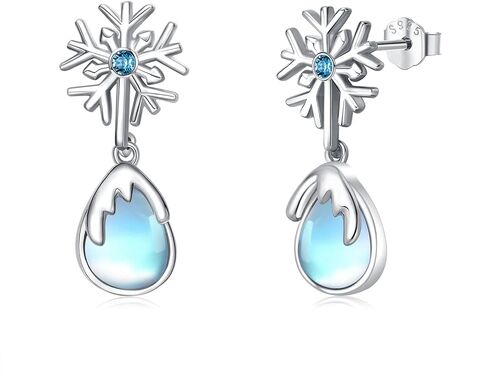 925 فضة ندفة الثلج أقراط Moonstone استرخى أقراط هيبوالرجينيك القرط الشتاء مجوهرات هدايا عيد الميلاد للنساء الفتيات in Kuwait