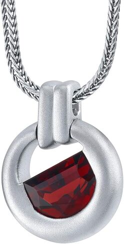 Peora Garnet Amulet Pendant Necklace for Men in Sterling Silver, 4.50 Carats Half Moon Shape, Brushed Finished, with 22-Inch Italian Chain in Saudi Arabia