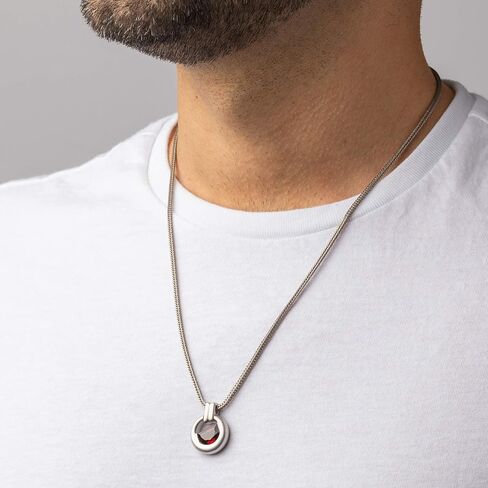 Peora Garnet Amulet Pendant Necklace for Men in Sterling Silver, 4.50 Carats Half Moon Shape, Brushed Finished, with 22-Inch Italian Chain in Saudi Arabia