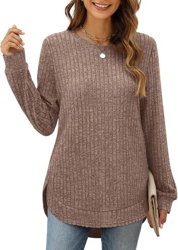JomeDesign Womens Tops Fall Fashion 2023 Long Sleeve Shirts Round Neck Sweatshirt Lightweight Sweaters in Kuwait