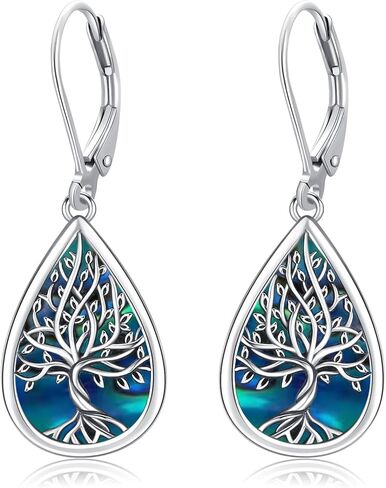 أقراط Odinstone 925 من الفضة الإسترليني على شكل قطة/شجرة الحياة/حجر القمر/دمعة تخريمية متدلية على شكل قطرة ليفرباك للنساء والفتيات in Kuwait