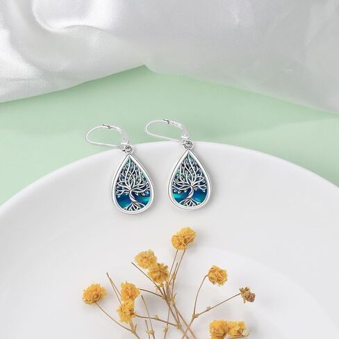 أقراط Odinstone 925 من الفضة الإسترليني على شكل قطة/شجرة الحياة/حجر القمر/دمعة تخريمية متدلية على شكل قطرة ليفرباك للنساء والفتيات in Kuwait