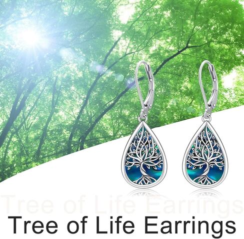 أقراط Odinstone 925 من الفضة الإسترليني على شكل قطة/شجرة الحياة/حجر القمر/دمعة تخريمية متدلية على شكل قطرة ليفرباك للنساء والفتيات in Kuwait