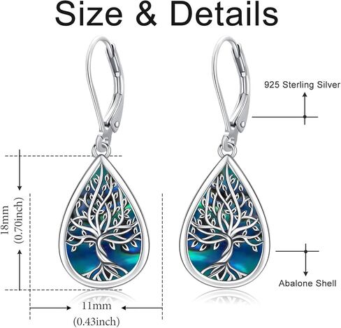 أقراط Odinstone 925 من الفضة الإسترليني على شكل قطة/شجرة الحياة/حجر القمر/دمعة تخريمية متدلية على شكل قطرة ليفرباك للنساء والفتيات in Kuwait