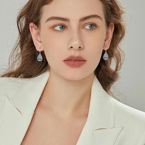 أقراط Odinstone 925 من الفضة الإسترليني على شكل قطة/شجرة الحياة/حجر القمر/دمعة تخريمية متدلية على شكل قطرة ليفرباك للنساء والفتيات in Kuwait