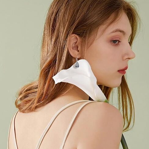 أقراط Odinstone 925 من الفضة الإسترليني على شكل قطة/شجرة الحياة/حجر القمر/دمعة تخريمية متدلية على شكل قطرة ليفرباك للنساء والفتيات in Kuwait