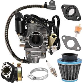 GY6 125cc/150cc Carburetor for 4 Stroke Engines Electric Choke Scooter ATV Go Kart 152QMI 157QMJ with Air Filter Intake Manifold - PD24J 24mm Carb