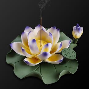 Lotus Incense Burner - Incense Burner Holder for Home Incense Holder Decor Incense Holder for Sticks Yoga, SPA (Z1-Purple Yellow)