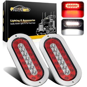 Partsam 2Pcs 6-1/2" Oval Led Trailer Tail Lights 23 LED Flange Mount Waterproof Combo Red Stop Brake Tail Running Lights Taillights White Back Up and Reverse Lights Sealed with Reflectors 12V DC