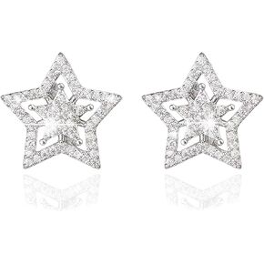 Star Earrings - Silver Star Earrings Hypoallergenic Cubic Zirconia Stud Earrings for Men Women Mens Earrings Stud Bling jewelry Gifts