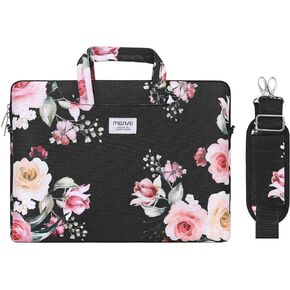 MOSISO Laptop Shoulder Bag Compatible with MacBook Air 15 inch M2 A2941 2023/Pro 16 inch M3 M2 M1 2023-2019, 15-15.6 inch Notebook, Lisianthus Flower Briefcase Sleeve with Belt, Black