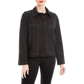 Max Studio Women's Knit Twill Boyfriend Crop Jacket