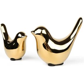 Small Satues Ceramic Black Birds Decor for Shelf Living Room Table Figurine Garden Cottage 2Pcs