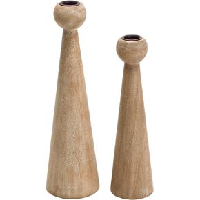 NIKKY HOME Wood Taper Candle Holders Set of 2, Farmhouse Tall Candle Stand Decorative Candlestick for Wedding Party Mantle Fireplace Dining Room Table Centerpieces Decor