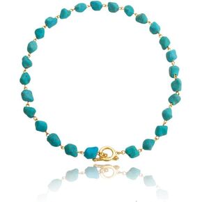 Irregular Turquoise Beaded Choker Necklaces for Women, Bohemian Hand Made Strand Toggle Clasp Necklace for Girl Party