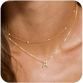KAERUN Layered Initial Necklaces for Women Girls 14K Gold Plated Dainty Initial Necklaces Tiny Cute Name Necklaces Personalized Initial Letter A-Z Gold Jewelry Gifts