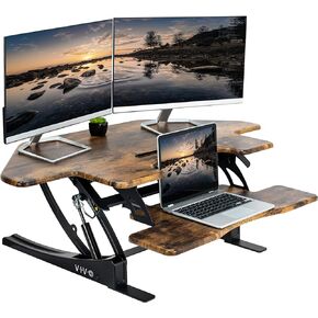 VIVO 43 inch Corner Height Adjustable Cubicle Stand Up Desk Converter, V Series, Quick Sit to Stand Tabletop Dual Monitor Riser Workstation, Black, DESK-V000VC