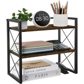 YINMIT Desktop Shelf Organizer, 2 Tier Office Shelves, Wood Desk Organizer Storage Rack and Freestanding Display Shelf for Office, Dormitory, Home