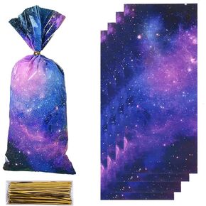 LLK 50 Pieces Outer Space Treat Bags Solar System Goodies Candy Bags Planet Galaxy Theme Cellophane Party Favors Bags Star Astronaut Gift Bags Outer Space Theme Birthday Party Supplies
