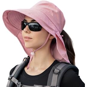 قبعات الشمس النسائية مع فتحة ذيل الحصان بحافة واسعة بعامل حماية من الأشعة فوق البنفسجية 50+ قبعة دلو خارجية مع غطاء للرقبة للمشي لمسافات طويلة وصيد الأسماك والبستنة in Kuwait