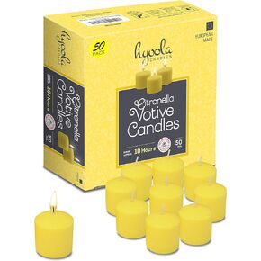 HYOOLA Citronella Votive Candles - 10 Hour Burn Time - 50 Pack, Ideal Bug Repellent Candles, European Made
