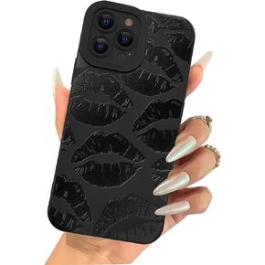 Ownest Compatible for iPhone 15 Plus for Cute Sexy Lip Print Girls Woman Black Soft TPU Bumper Silicone Shockproof Cute Case-Black