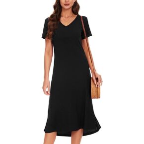 VOBCTY Women's Casual Short Sleeve Tshirt Dress Summer Side Split Loose V Neck Dresses