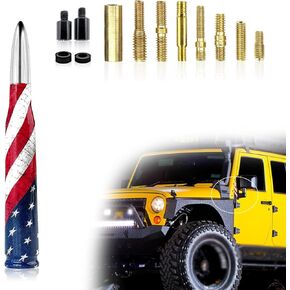 1 PC Car American Flag Bullet Antenna, 5.51" x 0.78" Anti-Theft Security Antenna, Stable Signal Receiving Antenna with Threaded Mounting Accessories, for Most Car Models (Silver)