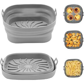 Square Air Fryer Liner, Reusable Silicone Round Air Fryer Pot,Non-Stick Oil Filter Design 100% Food-Grade Kitchen Mat, 20cm Large Replacement Accessories for Air Fryer(Grey)