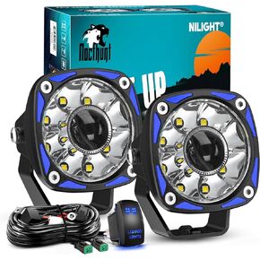 Nilight LED Light Pods 3 Inch 9LED Round LED Offroad Driving Lights 2PCS Night Vision Spotlights Auxiliary Ditch Lights w/18AWG Rocker Switch Wiring Harness Kit for Truck ATV UTV, 3 Years Warranty