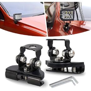 2 PCS Car Hood Spotlights Non-Destructive Bracket, Angle-Adjustable Long Strip Light Spotlights Hood Grille LED Light Base Mounting Bracket, Auxiliary Lighting Parts, for Most Cars (Black)