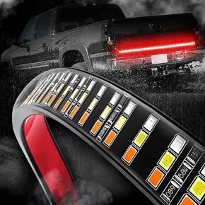 Tailgate Light Bar, Pickup Truck Trailers Car Accessories Tail LED Brake Turn Signal Strip Light with 3-Row 504 LEDs and 4-Way Flat Connector Wire, Waterproof 12V (60 Inches)
