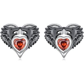 Wolf Earrings 925 Sterling Silver Wolf Stud Earrings with Garnet Wolf Jewelry Gifts for Women Girls