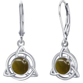Celtic Earrings 925 Sterling Silver Moonstone/Turquoise Earrings Celtic Knot Leverback Earring Moonstone Celtic Jewelry for Girls Womens