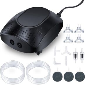 Aquarium Air Pump Dual Outlets, Adjustable Quiet Oxygen Aerator Pump, Fish Tank Bubbler with Accessories Kit for Fish Tank up to 100 Gallons