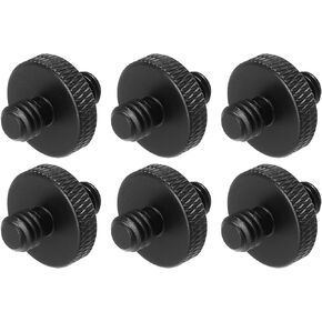 MECCANIXITY 6Pcs Mic Stand Adapter 1/4 Male to M6 Male Double Sides Camera Screw Aluminum Alloy for Microphone Tripod Stand Mount, Black