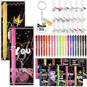 Spakon 20 Set Inspirational Gifts Bulk Classroom Gifts Exchanging with Inspirational Keychains Appreciation Quote Pens Motivational Bookmarks for Teacher Coworker