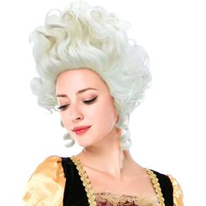 Marie Antoinette Wig 18th Century Colonial Curly Wave White Queen Hair Renaissance Victorian Halloween Cosplay Accessory