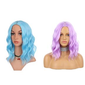 eNilecor Blue & Purple Wig,Natural Wavy Colorful 14 Inch Middle Part Synthetic Wig for Cosplay Party Costume