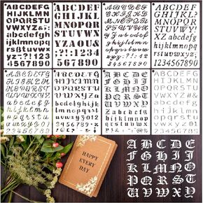 Small Letter Stencils for Painting on Wood Crafts Reusable Alphabet Stencil Art Paint on Wall Canvas Pattern Paint Number Stencils for Journal Card Making Fabric Shirt Furniture (8 Letter)