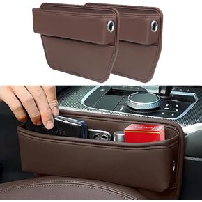 2 Pack Car Seat Gap Filler Organizer - Easy to Install and Clean, Stylish and Durable Leather Seat Organizers and Storage for Valuables, Phones, Cards, Glasses (Beige)