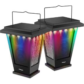 pohopa Bluetooth Speakers Waterproof, Solar Powered 2 Packs True Wireless Stereo Sound 20W Auto Dual Pairing Indoor Outdoor Speakers with 20 Piece Sound Responsive Colored LED Lights, Richer Bass