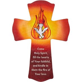 Needzo Confirmation Full Color Wooden Wall Cross, Come Holy Spirit Prayer with Dove Symbol, Catholic Religious Keepsake Decorations for Hanging, 6 Inches