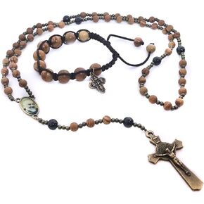 Padre Pio Wood and Stone Rosary and Rosary Bracelet Set - Wood Rosary Men - Catholic Rosary for men - Rosary Beads Catholic For Men - Catholic Rosary - Rosarios Catolicos - Catholic Gifts Men - Regalos Catolicos Para Hombre